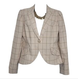 Autres Filles Single Pearl Button Closure Beige Signature Plaid Blazer Size 10